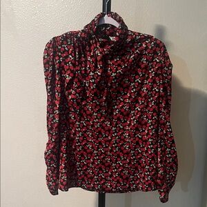 Zara Red and Black Rose Floral Blouse